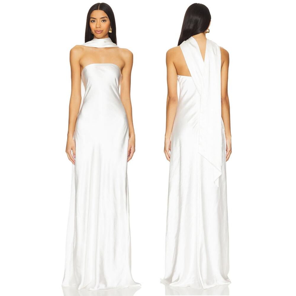 Misha Lilia Maxi Dress Sash Neck Strapless Satin Formal Bridal Wedding Party XXS